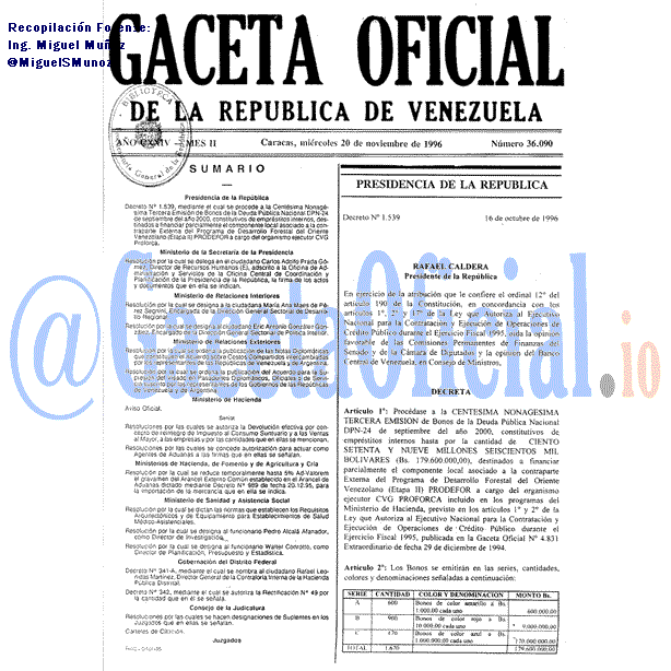 Gaceta Oficial 36090 del 20 Noviembre 1996