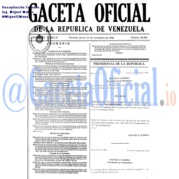 Gaceta Oficial 36091 del 21 Noviembre 1996