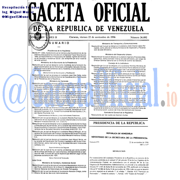 Gaceta Oficial 36092 del 22 Noviembre 1996