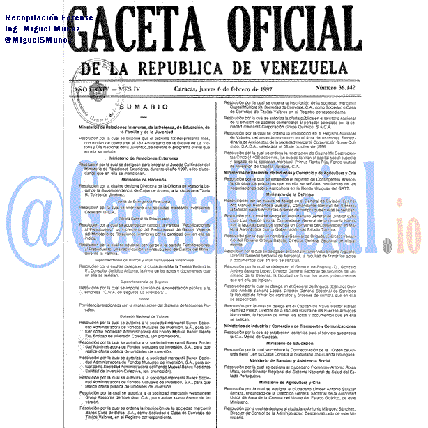 Gaceta Oficial 36142 del 6 Febrero 1997