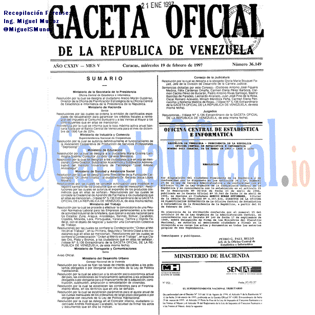 Gaceta Oficial 36149 del 19 Febrero 1997