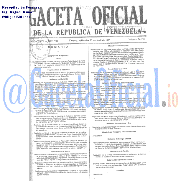 Gaceta Oficial 36191 del 23 Abril 1997