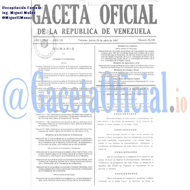 Gaceta Oficial 36192 del 24 Abril 1997