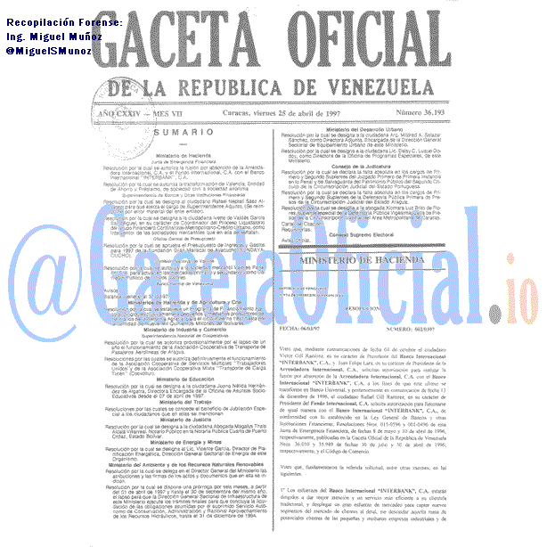 Gaceta Oficial 36193 del 25 Abril 1997