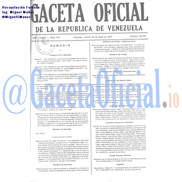 Gaceta Oficial 36195 del 29 Abril 1997