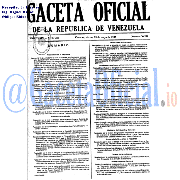 Gaceta Oficial 36212 del 23 Mayo 1997