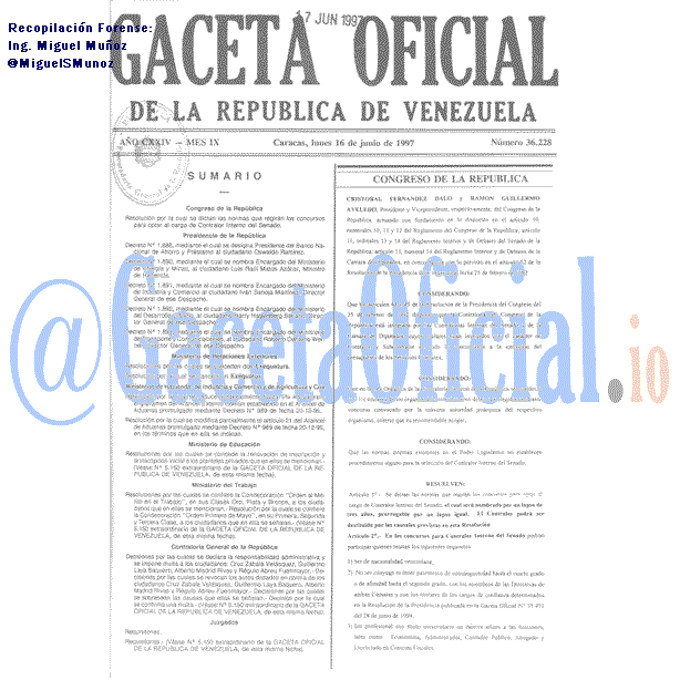 Gaceta Oficial 36228 del 16 Junio 1997