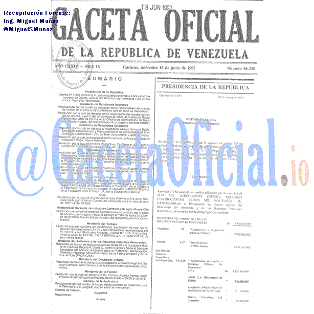 Gaceta Oficial 36230 del 18 Junio 1997