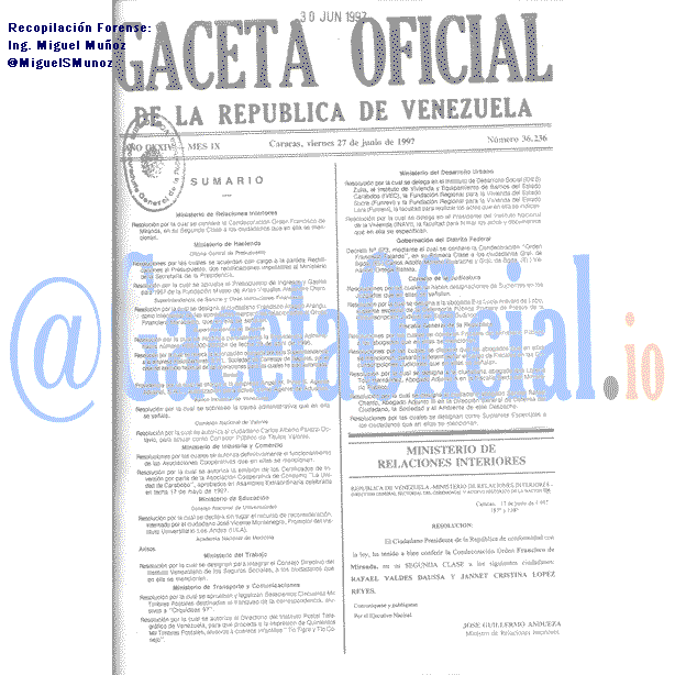 Gaceta Oficial 36236 del 27 Junio 1997