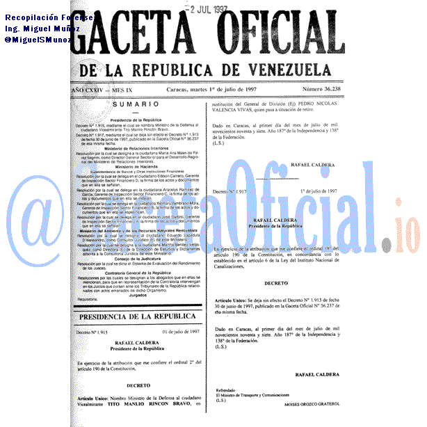 Gaceta Oficial 36238 del 1 Julio 1997