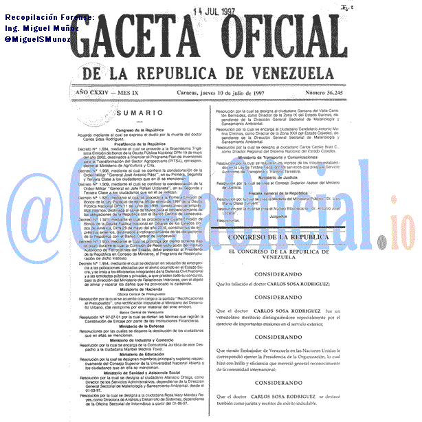 Gaceta Oficial 36245 del 10 Julio 1997