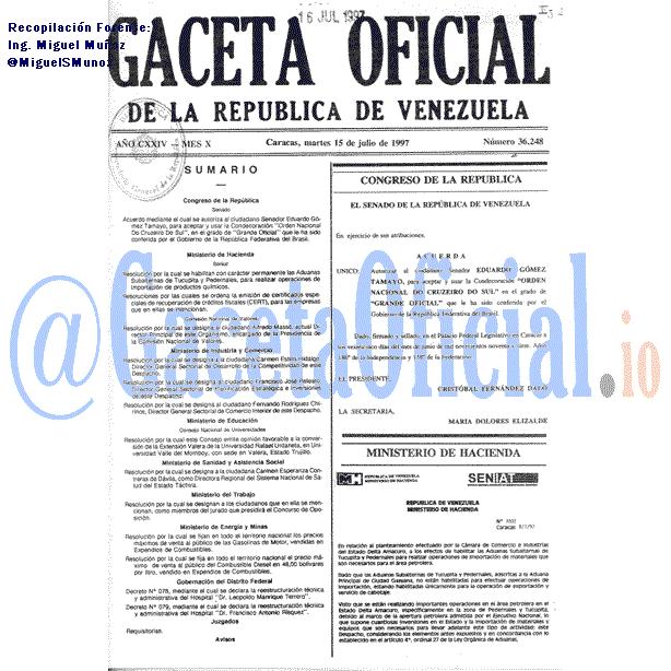 Gaceta Oficial 36248 del 15 Julio 1997