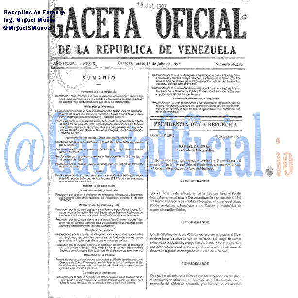 Gaceta Oficial 36250 del 17 Julio 1997