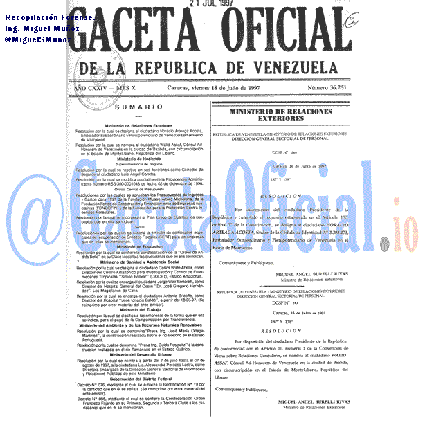 Gaceta Oficial 36251 del 18 Julio 1997