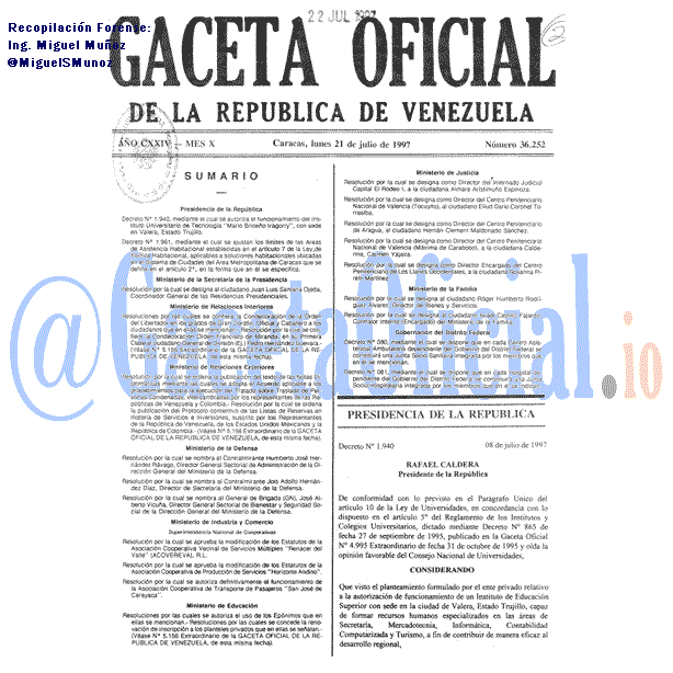 Gaceta Oficial 36252 del 21 Julio 1997