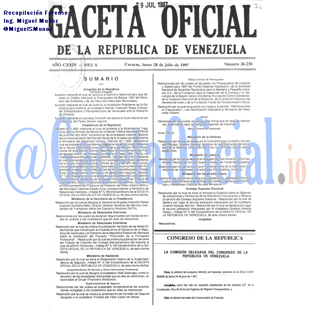 Gaceta Oficial 36256 del 28 Julio 1997