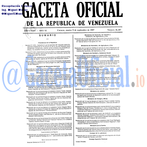 Gaceta Oficial 36287 del 9 Septiembre 1997