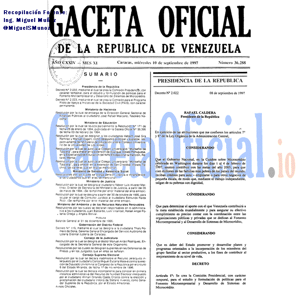 Gaceta Oficial 36288 del 10 Septiembre 1997