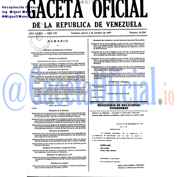 Gaceta Oficial 36304 del 2 Octubre 1997