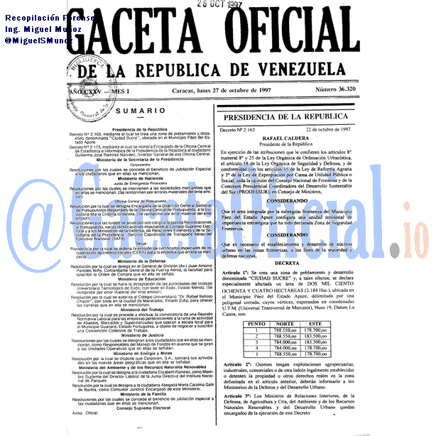 Gaceta Oficial 36320 del 27 Octubre 1997