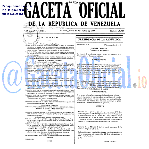 Gaceta Oficial 36323 del 30 Octubre 1997