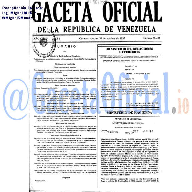 Gaceta Oficial 36324 del 31 Octubre 1997