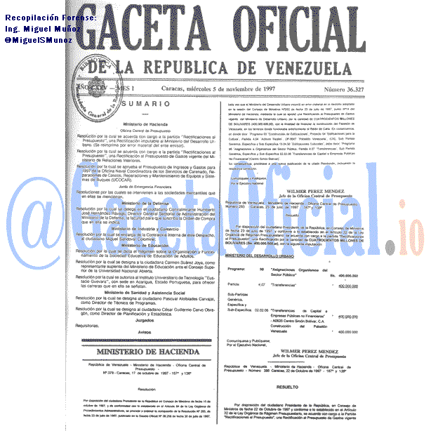 Gaceta Oficial 36327 del 5 Noviembre 1997