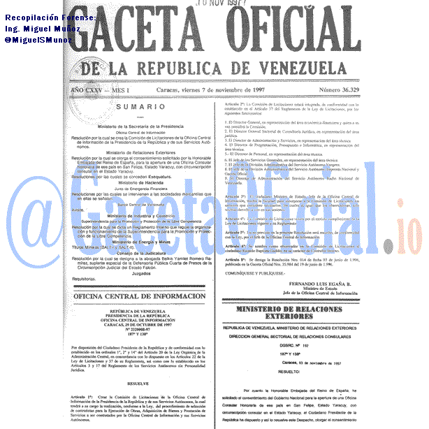 Gaceta Oficial 36329 del 7 Noviembre 1997
