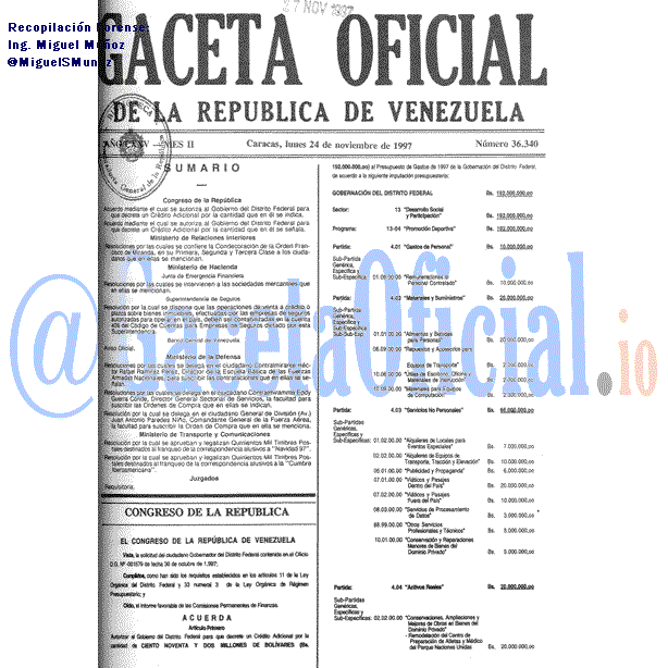 Gaceta Oficial 36340 del 24 Noviembre 1997