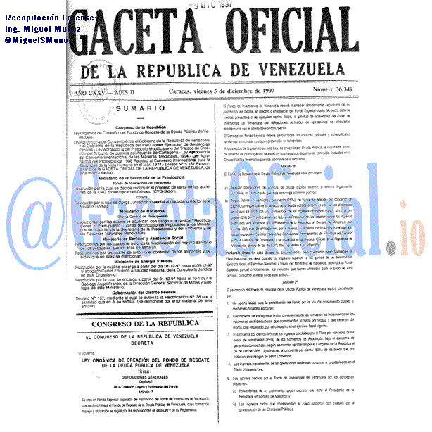Gaceta Oficial 36349 del 5 Diciembre 1997