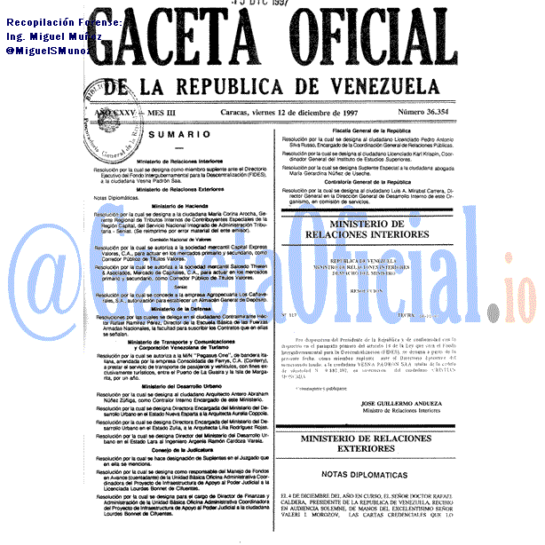 Gaceta Oficial 36354 del 12 Diciembre 1997
