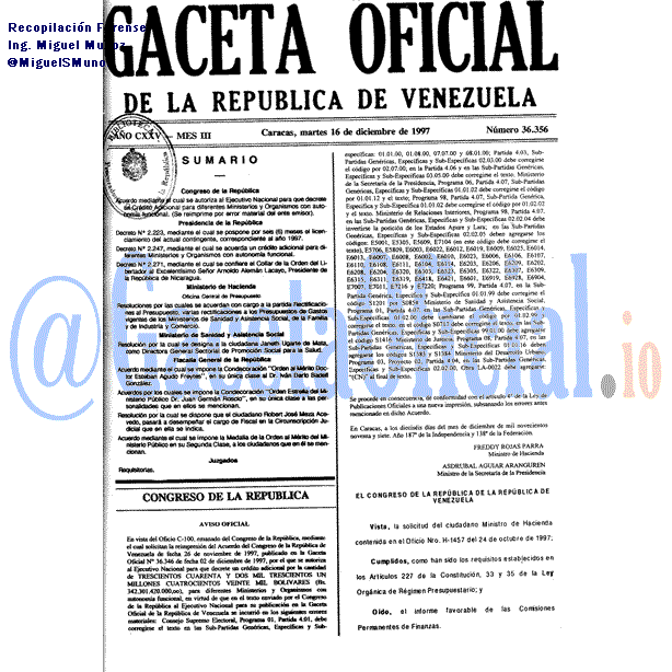 Gaceta Oficial 36356 del 16 Diciembre 1997