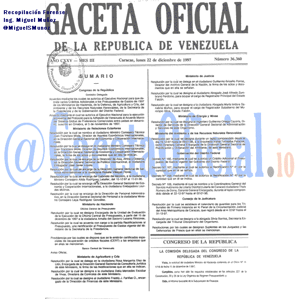 Gaceta Oficial 36360 del 22 Diciembre 1997
