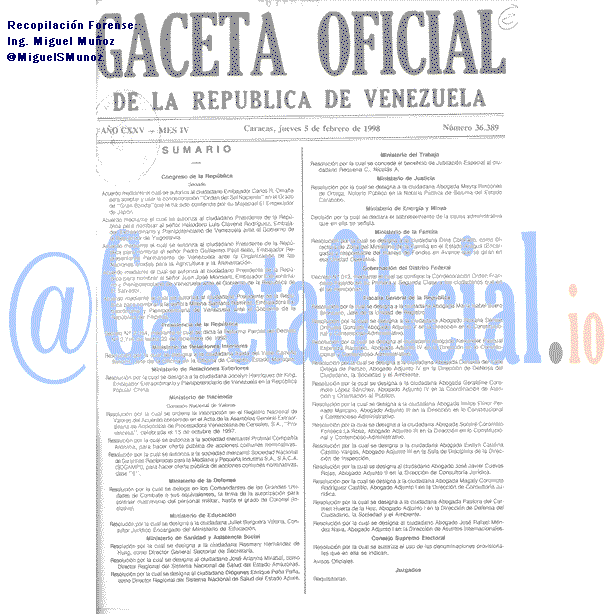Gaceta Oficial 36389 del 5 Febrero 1998