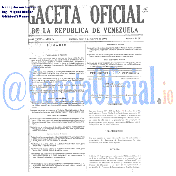 Gaceta Oficial 36391 del 9 Febrero 1998