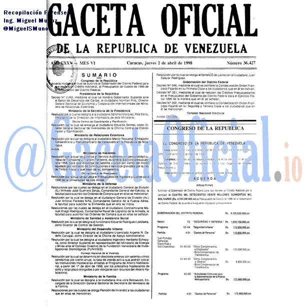 Gaceta Oficial 36427 del 2 Abril 1998