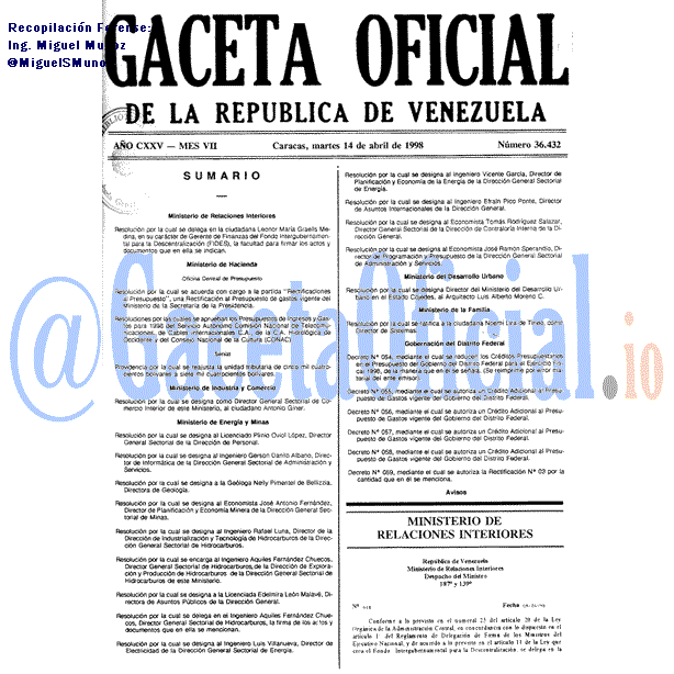 Gaceta Oficial 36432 del 14 Abril 1998