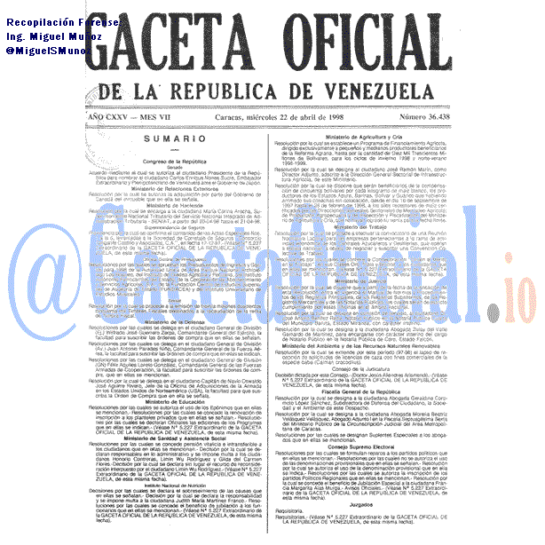 Gaceta Oficial 36438 del 22 Abril 1998