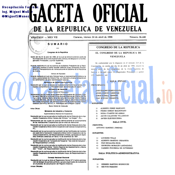 Gaceta Oficial 36440 del 24 Abril 1998