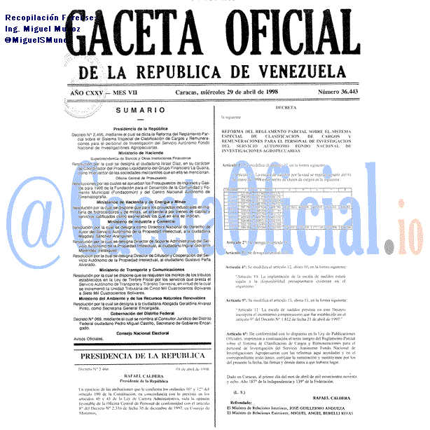 Gaceta Oficial 36443 del 29 Abril 1998