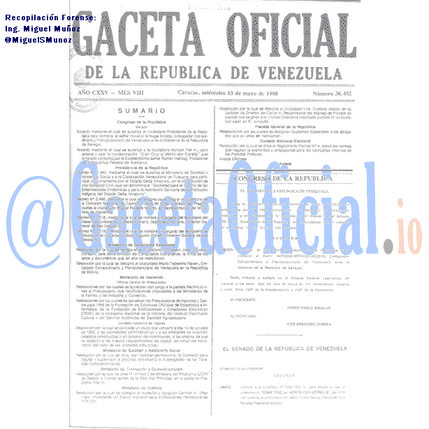 Gaceta Oficial 36452 del 13 Mayo 1998