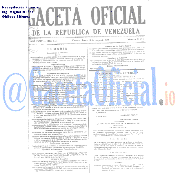 Gaceta Oficial 36455 del 18 Mayo 1998