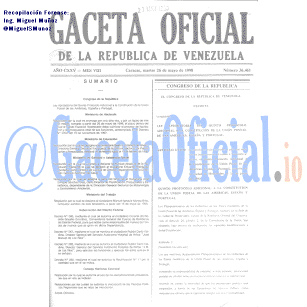 Gaceta Oficial 36461 del 26 Mayo 1998