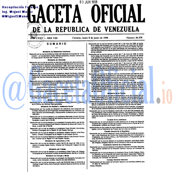 Gaceta Oficial 36470 del 8 Junio 1998