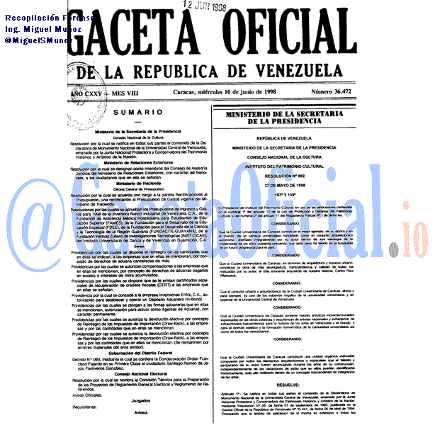 Gaceta Oficial 36472 del 10 Junio 1998