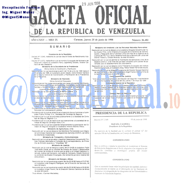 Gaceta Oficial 36482 del 25 Junio 1998