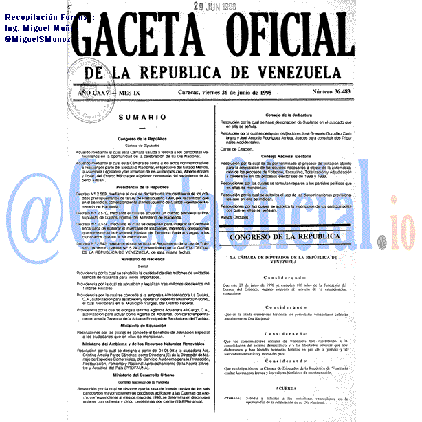 Gaceta Oficial 36483 del 26 Junio 1998