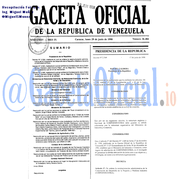 Gaceta Oficial 36484 del 29 Junio 1998