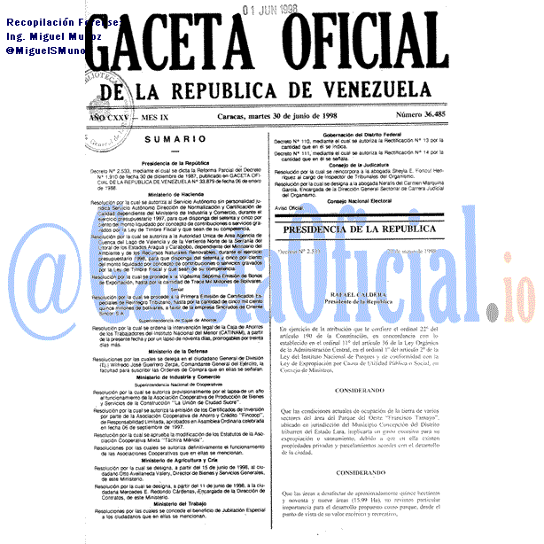 Gaceta Oficial 36485 del 30 Junio 1998