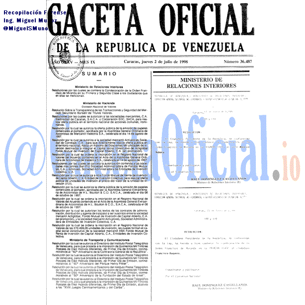 Gaceta Oficial 36487 del 2 Julio 1998